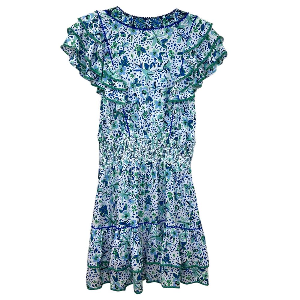 Poupette St Barth, NWT 'Camila' Mini Dress, Floral Ruffle, Blue Monaco, Medium - Picture 4 of 15